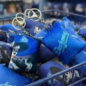 2 LA Blue Dodgers MLB Dia de los Muertos Plush Pillow Keychains Key Fobs 2” X 3”